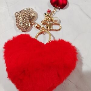 Red Heart Keychain with Gold Accents